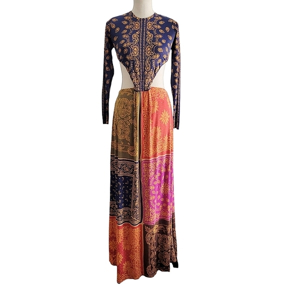 FARM Rio Bandana‎ Dream Cut Out Crop Top Long Paisley Print Maxi Dress - Picture 1 of 16